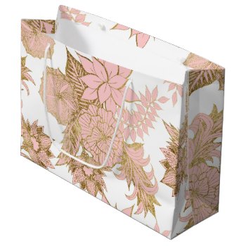 Girly Modern Blush Pink White Gold Floral Large Gift Bag by BlackStrawberry_Co at Zazzle