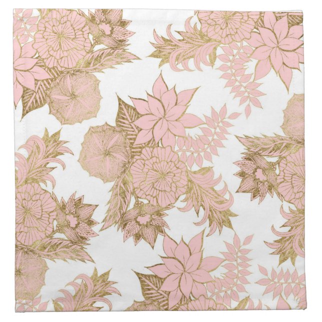 Girly Modern Blush Pink White Gold Floral Napkin (Front)