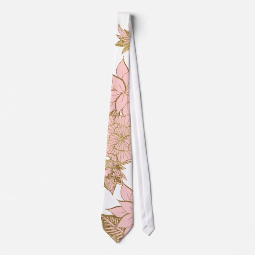 Girly Modern Blush Pink White Gold Floral Tie