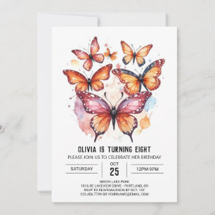  Girly Modern Butterfly Girl Birthday Invitation