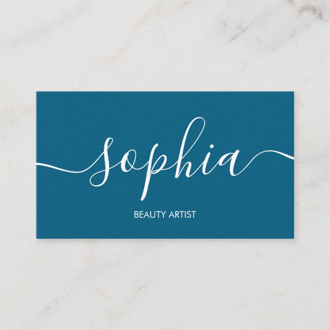 Girly Modern Calligraphy Blue Business Card (Front)