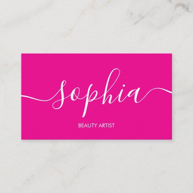 Girly Modern Calligraphy Pink Business Card (Front)