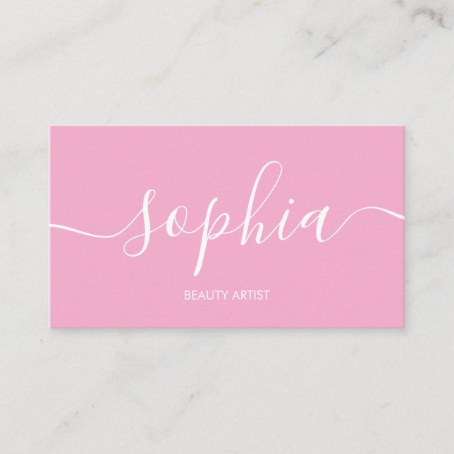 Girly Modern Calligraphy Pink Business Card (Front)