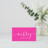 Girly Modern Calligraphy Pink Business Card (Standing Front)
