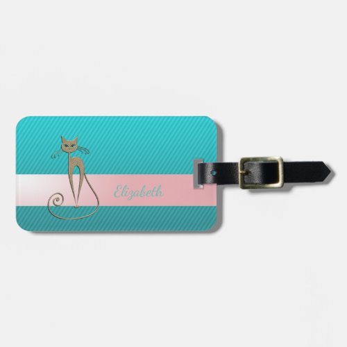 Girly Modern Chic  Stripes Cat Luggage Tag