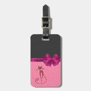 Girly Modern Chic Stripes,Cat-Personalized Luggage Tag