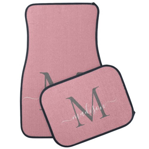 Girly Modern Dusty Pink Gray Monogram Chic Script Car Floor Mat