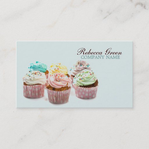 Customizable girly colorful cupcakes bakery business card