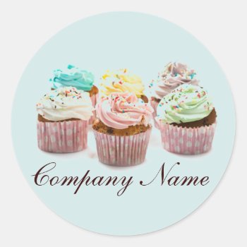 Girly Modern Elegant Bakery Colorful Cupcake Classic Round Sticker by heresmIcard at Zazzle