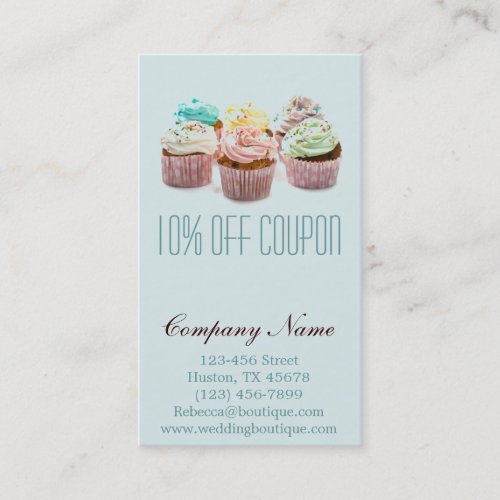 girly modern elegant bakery colorful cupcake discount card