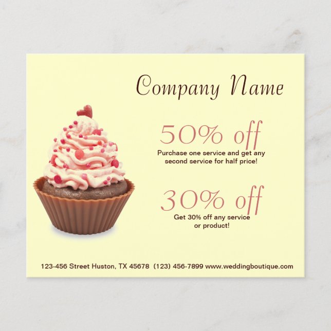 girly modern elegant bakery colorful cupcake flyer (Front)
