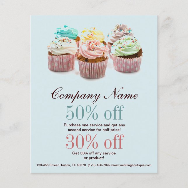 girly modern elegant bakery colorful cupcake flyer (Front)