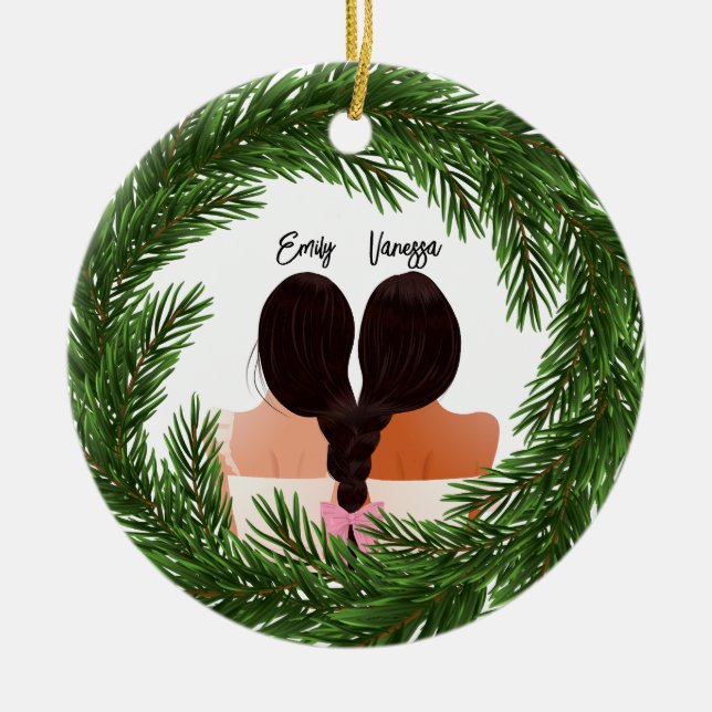 Girly Modern Friends Forever BFF Merry Christmas Ceramic Ornament (Front)