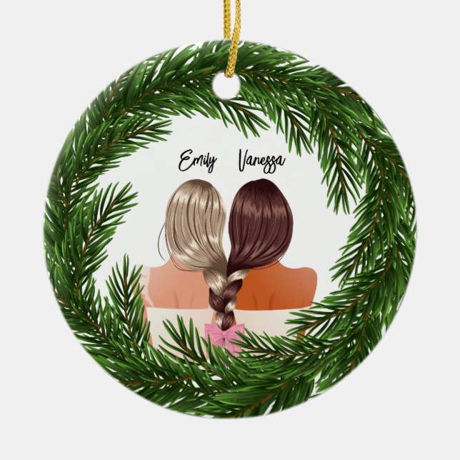 Girly Modern Friends Forever BFF Merry Christmas Ceramic Ornament (Front)