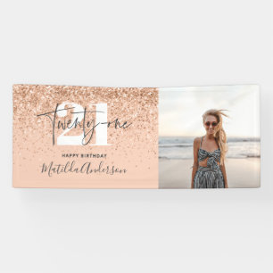Girly modern glitter chic peach 21 birthday decor banner