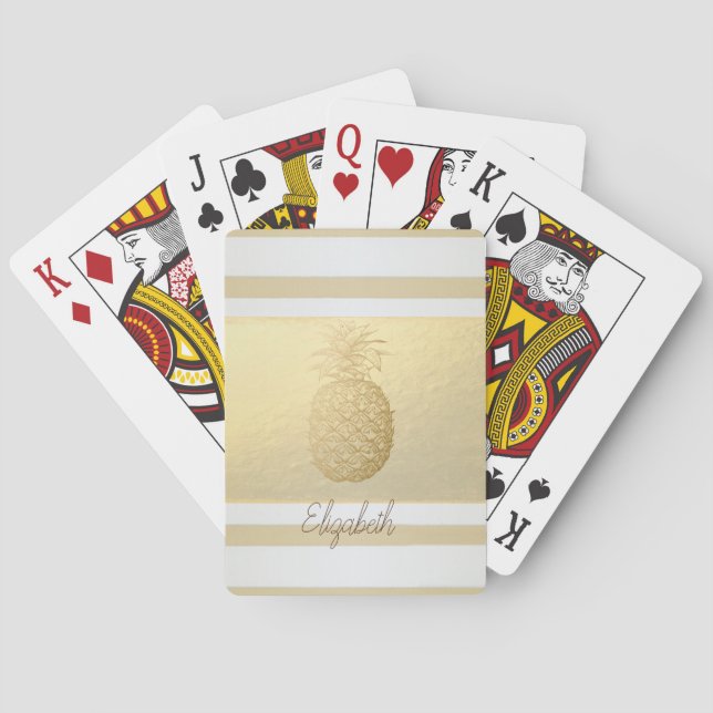 Girly Modern Gold Stripes, Gold Pineapple Poker Cards (Back)