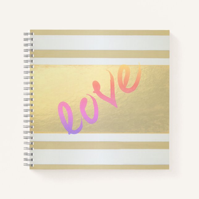 Girly Modern Gold Stripes,Love Notebook (Front)
