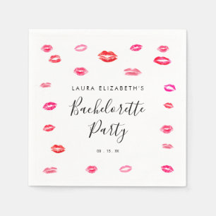 Girly Modern Kiss Lipstick Bachelorette Party Napkins