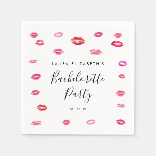 Girly Modern Kiss Lipstick Bachelorette Party  Napkins