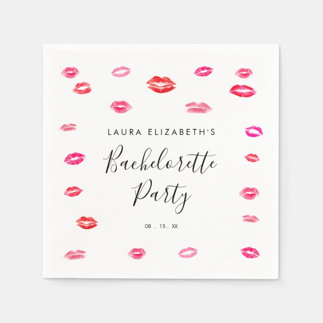 Girly Modern Kiss Lipstick Bachelorette Party  Napkins (Front)