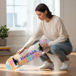 Girly Modern Marble Swirl Purple Custom Name Skateboard<br><div class="desc">Girly Modern Marble Swirl Purple Custom Name Skateboard features your personalized name in modern typography on a marble swirl background of pink, purple, orange, blue and white. Personalize by editing the text in the text box provided. Give a custom made gift, personalized skateboard to your favorite skateboarder for Christmas, birthday...</div>