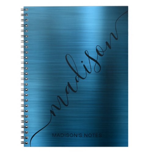 Girly Modern Mid Blue Metal Monogram Signature Not Notebook