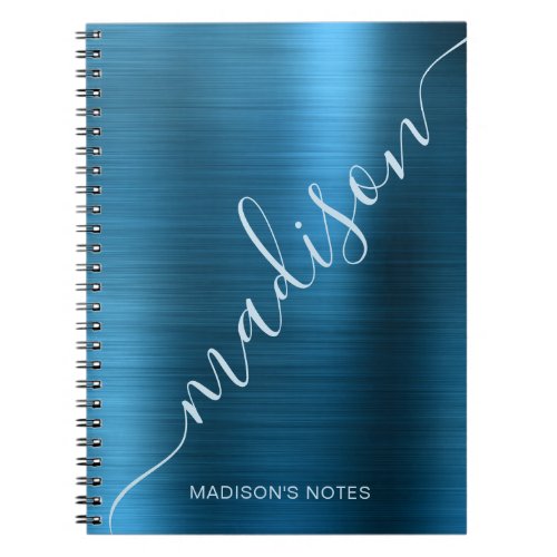 Girly Modern Mid Blue Metal Monogram Signature Notebook