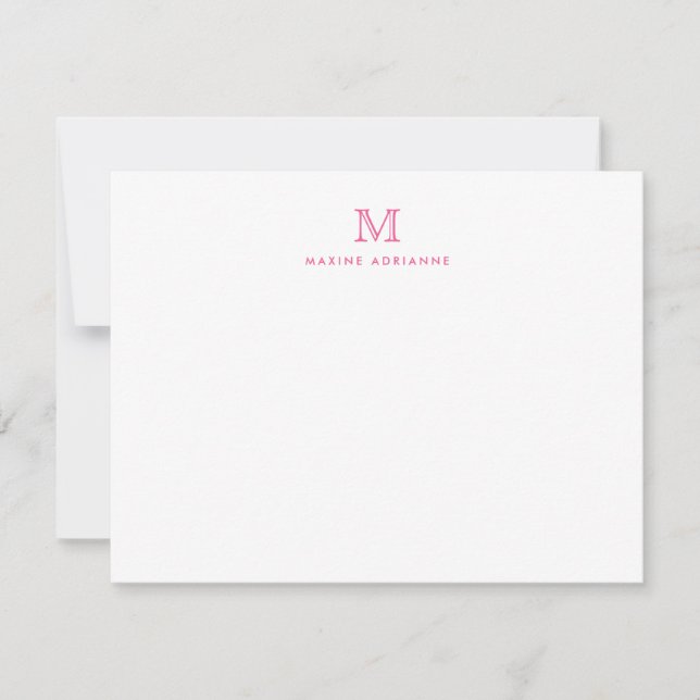 Girly Modern Monogram Initial Blush Pink Note Card (Front)