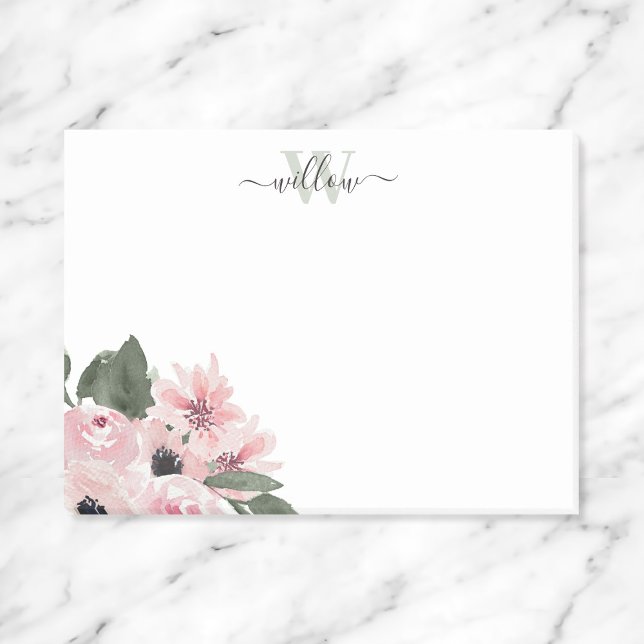 Girly Modern Monogram Pink Floral Notes (Creator Uploaded)
