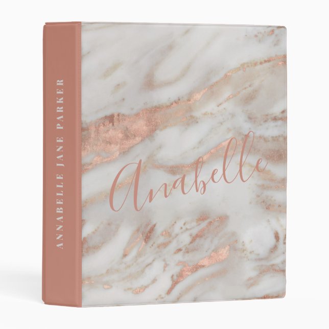 Girly modern name script elegant marble rose gold  mini binder (Front/Spine)