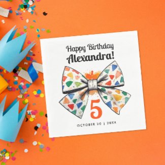 Girly Modern Orange Colorful Bow Name Watercolor