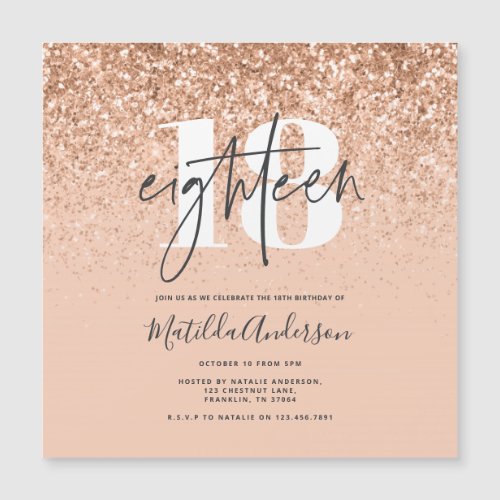 Girly modern peach glitter typography 18 birthday