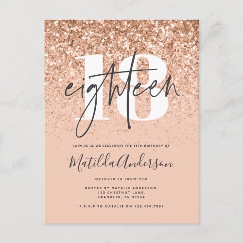 Girly modern peach glitter typography 18 birthday