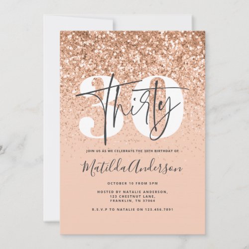Girly modern peach glitter typography 30 birthday