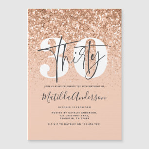 Girly modern peach glitter typography 30 birthday