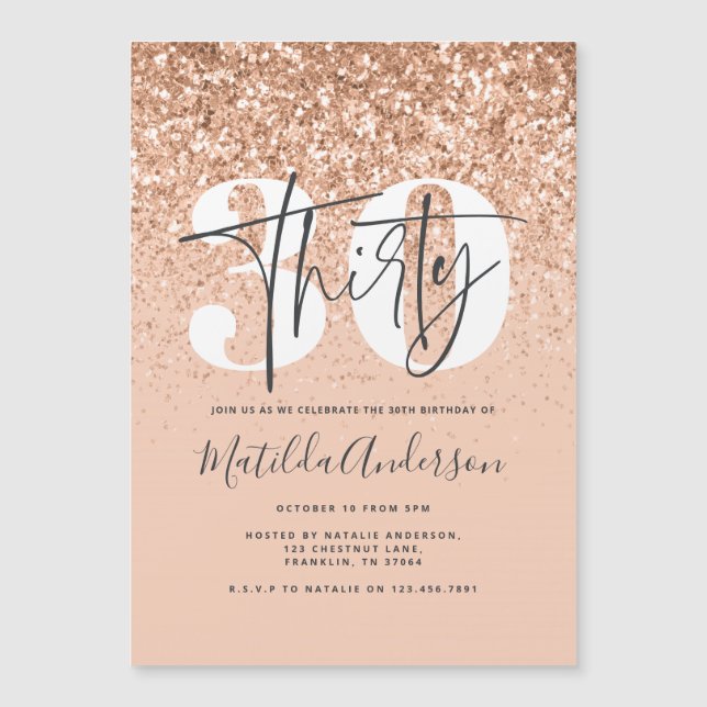 Girly modern peach glitter typography 30 birthday (Front)