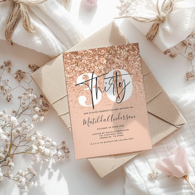 Girly modern peach glitter typography 30 birthday (Creator Uploaded)