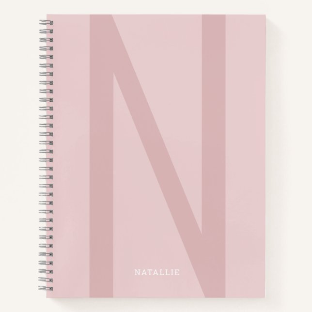 Girly Modern Personalized Big Initial Name Pink Notebook (Front)