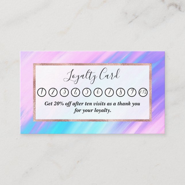 Girly Modern Pink Blue Purple Paint Smudges Loyalty Card (Front)