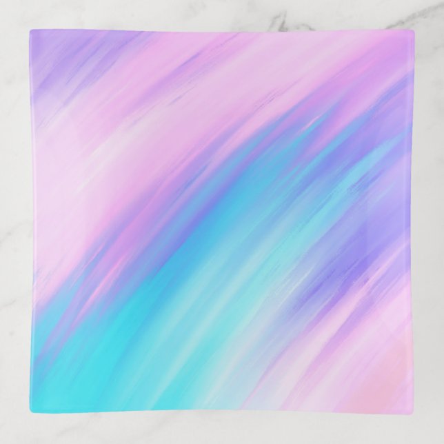 Girly Modern Pink Blue Purple Paint Smudges Trinket Tray (Front)