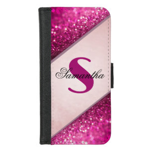 Girly modern pink Glitter sparkles Monogram iPhone 8/7 Wallet Case