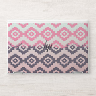 Girly Modern Pink Mint Purple Gradient Ikat HP Laptop Skin