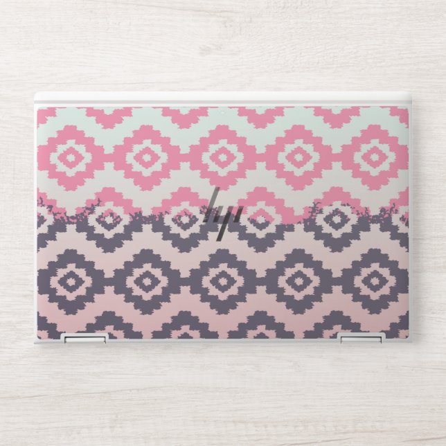 Girly Modern Pink Mint Purple Gradient Ikat HP Laptop Skin (Front)