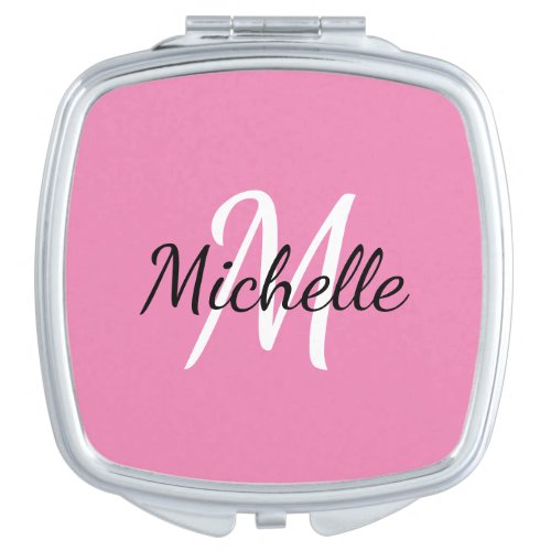 Girly Modern Pink Monogram Initial  Name Compact Mirror