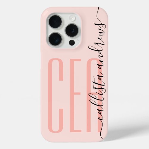 Girly Modern Pink Monogram Initials Name iPhone 15 Pro Case