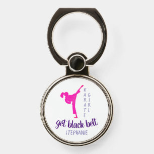 Girly Modern Pink Silhouette Martial Arts Karate Phone Ring Stand