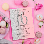 Girly Modern Pink Silver Glitter Ombre Sweet 16 Invitation<br><div class="desc">This girly and chic sweet sixteen birthday party invitation is perfect for your young teenage daughter's special day. It features a faux printed sparkly silver glitter large, "16, " on top of a simple charm pink and faux silver glitter sideways gradient ombre background. It's simple, unique, modern, pretty, and elegant!...</div>