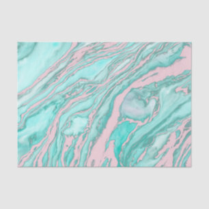 Girly Modern Pink Teal Green Smoky Marble Pattern Tissue Paper