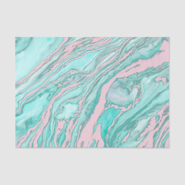Girly Modern Pink Teal Green Smoky Marble Pattern Tissue Paper (Front)