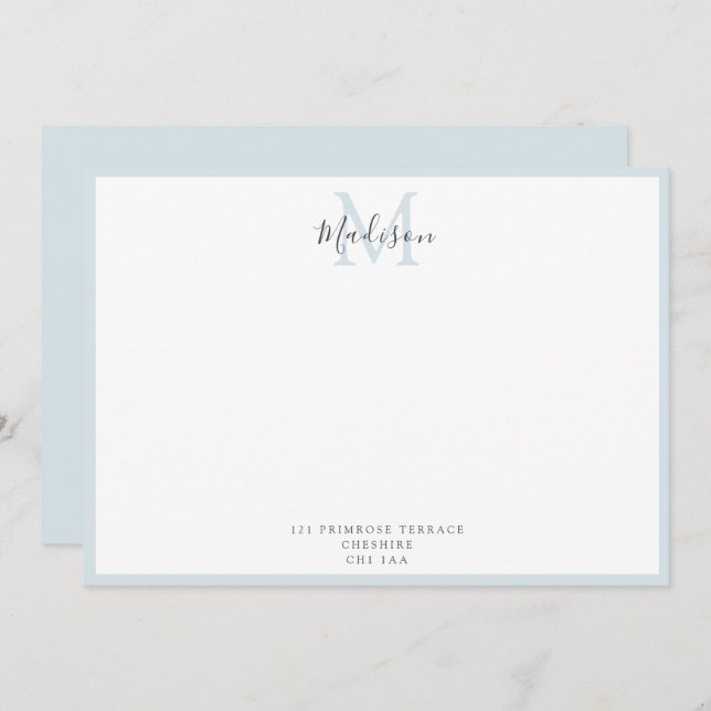 Girly Modern Powder Blue Monogrammed Note (Front/Back)